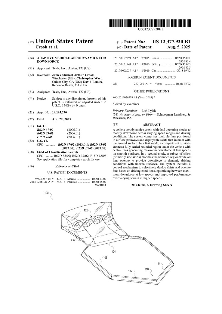The Tesla Roadster 2 blade aerodynamic system patent. (Image source: USPTO)