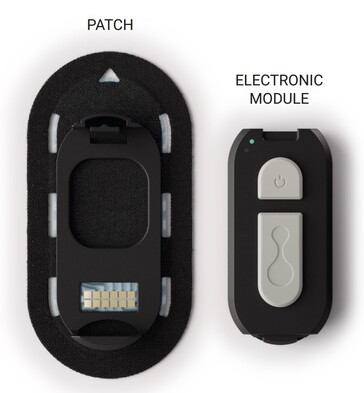 The Connected Hydration system uses a reusable electronics module docked to a single-use sensor patch to monitor employee hydration. (Source: Epicore)