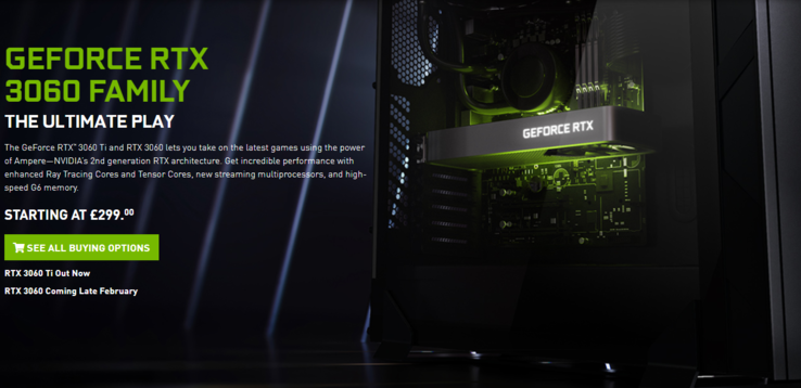 The GeForce RTX 3060 will start at £299, according to NVIDIA. (Image source: NVIDIA)