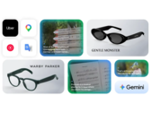 Google promo image showcases upcoming Android XR smart glasses platform with new eyewear designs from Gentle Monster and Warby Parker, alongside AI-powered features such as live translation, navigation, music recognition, visual search, and hands-free app