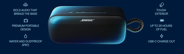 The Bose SoundLink Plus is a portable Bluetooth speaker with a rugged build. (Image source: Bose)