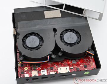 The GMKtec EVO-X2 has dual blower fans for cooling. (Image source: Notebookcheck/Sebastian Bade)