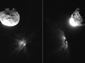 Photos taken by the Italian LICIACube of the asteroid after the impact (Image source: NASA, ASI, and University of Maryland; cropped)