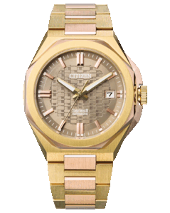 Citizen NB6085-57W with a yellow gold-tone design and Japanese ichimatsu (checkered) pattern dial.