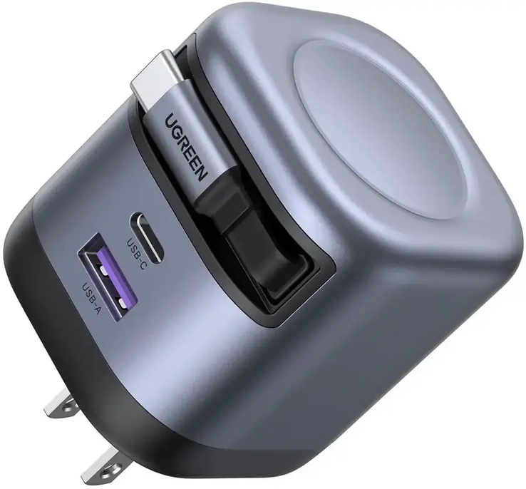 The Ugreen Nexode 45W USB-C Charger has a built-in retractable Cable