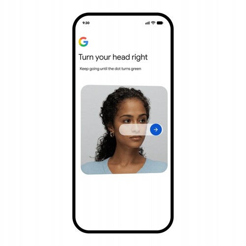 Google screen prompting the user to turn their head to the right