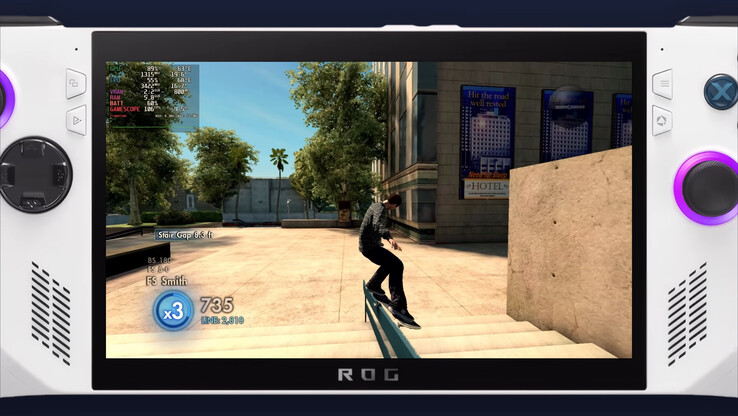 Skate 3 running under RPCS3 on the ASUS ROG Ally X, averaging 100-120 FPS.