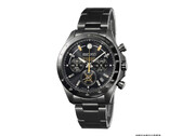 Black Seiko D51 steam locomotive collaboration chronograph with gold dial accents and stainless-steel bracelet.
