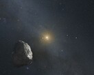 An illustration showing an asteroid and a star.