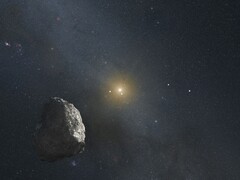 An illustration showing an asteroid and a star.