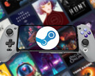 GameHub v5.2 is now available to download. Pictured: an Android phone running Steam. (Image source: Steam and GameSir - edited)