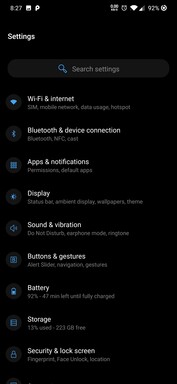 Settings page in Android 9.