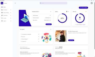 Lenovo Vantage home screen