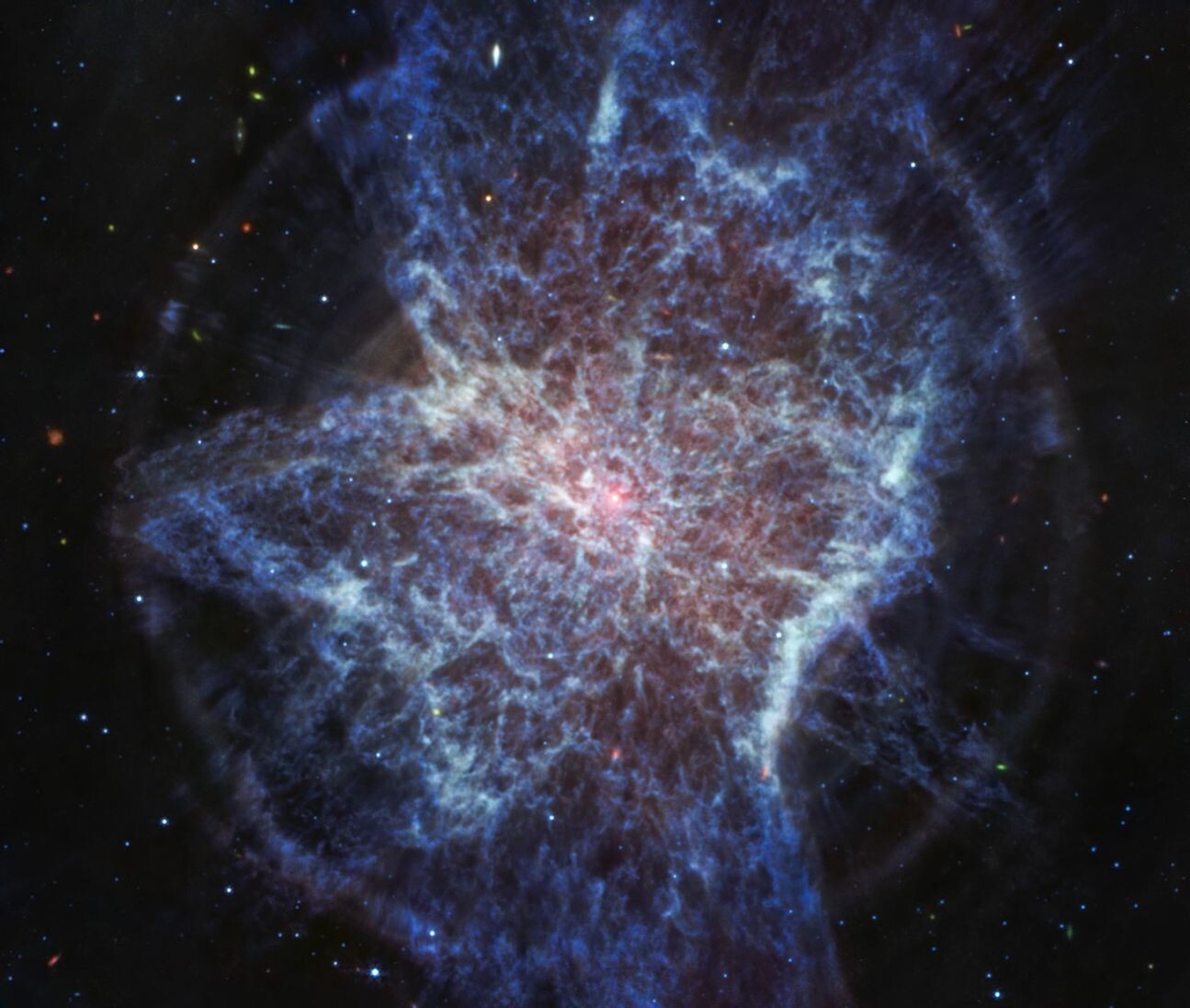 Mid-infrared image of planetary nebula NGC 6072 (Image source: NASA, ESA, CSA, and STScI)