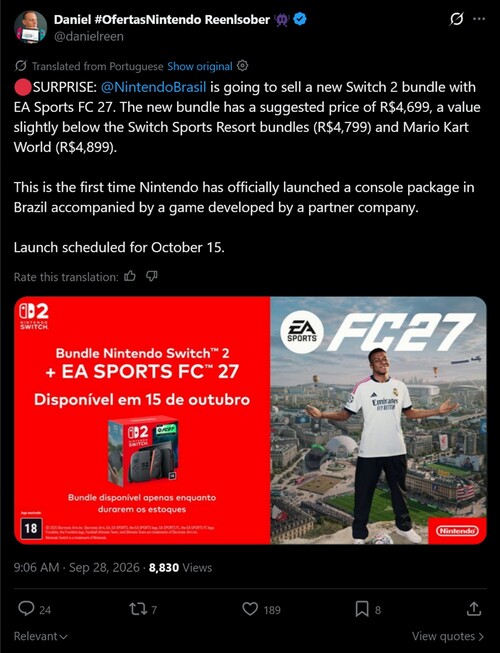 Switch 2 EA Sports FC 27 console bundle announcement shown