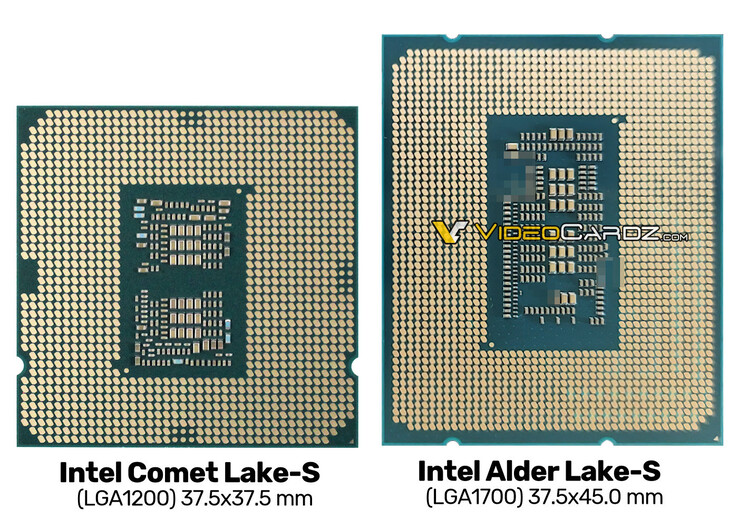 Size comparison: Comet Lake-S versus Alder Lake-S (Image Source: Videocardz)