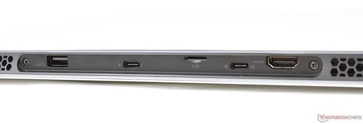 Rear: USB-A 3.2 Gen. 1, USB-C w/ Thunderbolt 4 + DisplayPort + Power Delivery, MicroSD reader, USB-C w/ DisplayPort + Power Delivery, HDMI 2.1