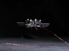 The bee-like robot in flight (Image source: David von Blohn/CNN; cropped screenshot)