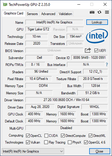 Dell XPS 13 with Core i7-1165G7 reports 96 EUs. Be sure to check the version of GPU-Z used before looking at the reported values