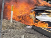 A man's Tesla Model Y caught fire on a California highway and Tesla has seemingly given him the cold shoulder as he searches for answers. (Image source: Bishal Malla on Twitter)