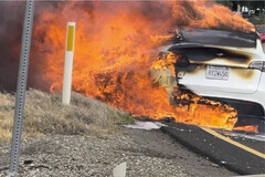 A man&#039;s Tesla Model Y caught fire on a California highway and Tesla has seemingly given him the cold shoulder as he searches for answers. (Image source: Bishal Malla on Twitter)