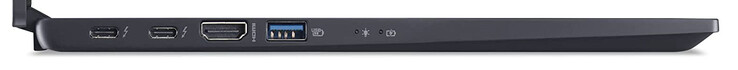 On the left: 2x Thunderbolt 4 (USB-C; DisplayPort, Power Delivery), HDMI, USB 3.2 Gen 2 (USB-A)