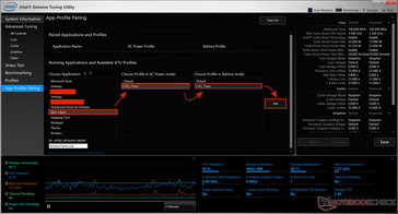 Intel XTU app to profile pairing showing how to link a running process to a pre-existing profile.