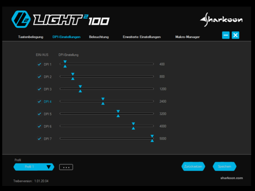 Up to seven DPI settings are supported in one profile