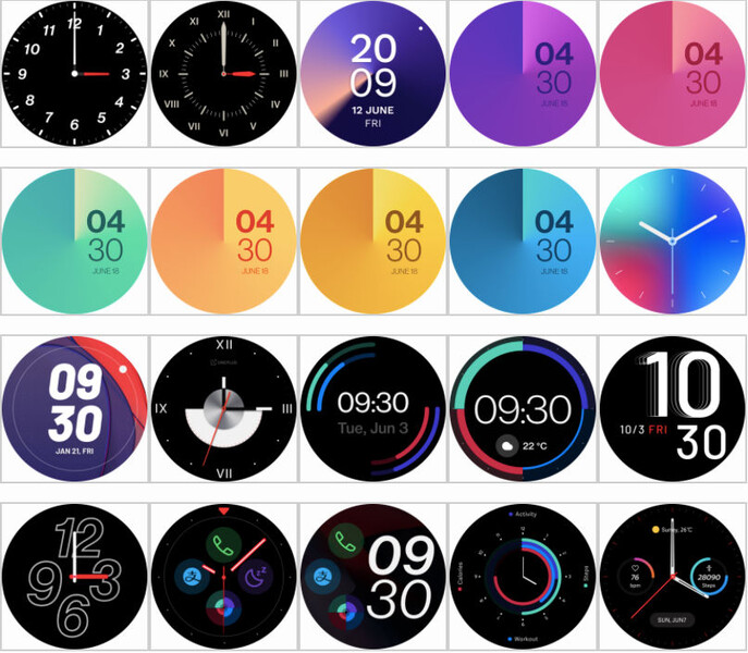These are some of the watch faces that the OnePlus Watch will offer. (Image source: XDA Developers)
