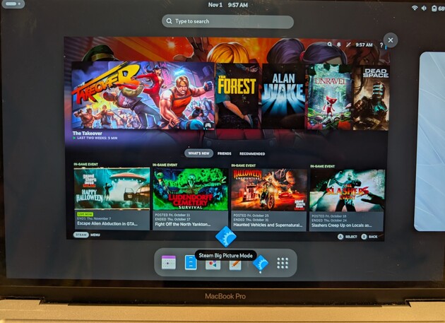 Native ARM Fedora with GNOME on a Macbook Pro M1 running Steam Big Picture (Image Source: Notebookcheck)