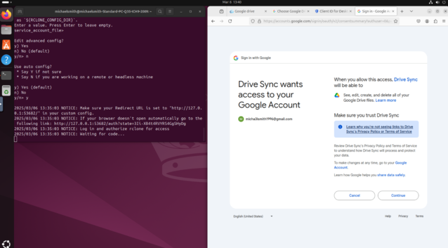 Assumng you aren't headless, Rclone will open a browser and prompt you to log in and provide permissions (Image Source: Notebookcheck)