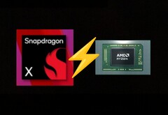 The entry-level Snapdragon X trades blows with the Ryzen 7 8840U in Geekbench 6 multi-core. (Image source: AMD, Qualcomm, edited)
