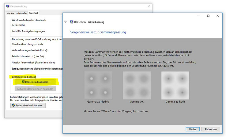 Windows display color calibration