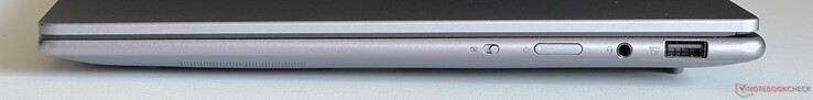 Right: webcam e-shutter, power button, 3.5-mm audio, USB-A 3.2 Gen 1 (5 Gbit/s, powered)