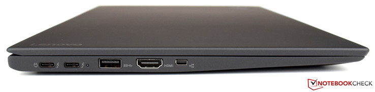Left: 2x USB-C Gen. 2 (Thunderbolt 3), USB 3.0, HDMI, Mini-Ethernet