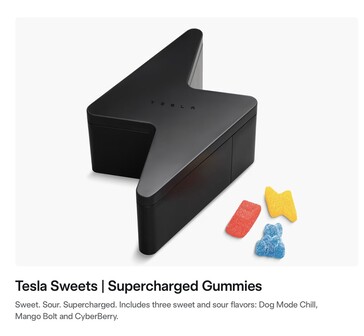 The Tesla Supercharged Gummies candy box.