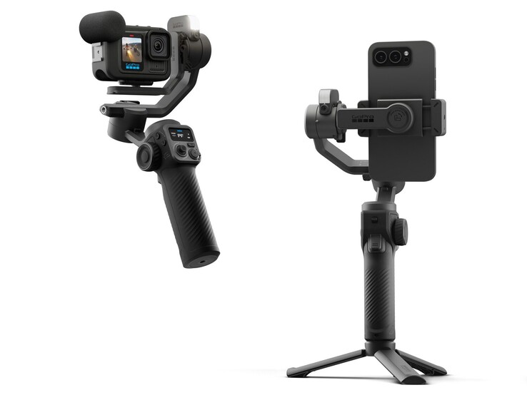The new GoPro Fluid Pro AI gimbal is compatible with both GoPro's action cams and smartphones. (Image source: GoPro)