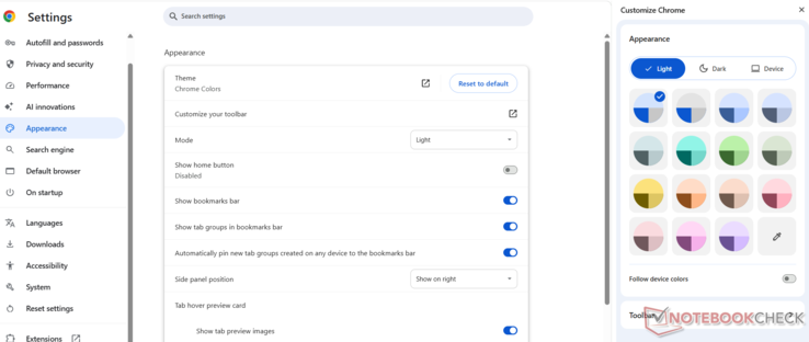 Google Chrome's Theme color options (Image Source: Antony Muchiri)