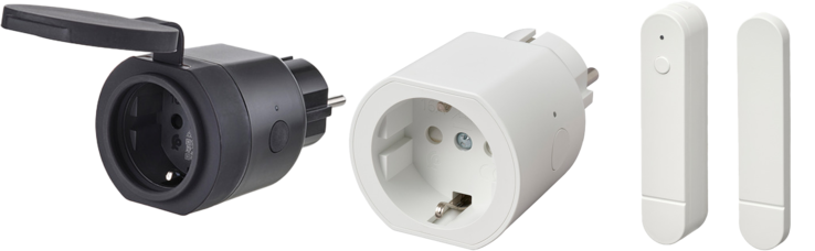 From left to right: the Tofsmygga outdoor smart plug, the Grillplats indoor smart plug and the Myggbett door/window sensor. (Image source: ifun.de)