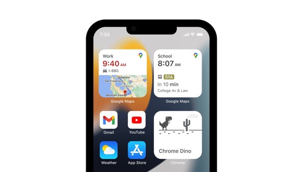 The Chrome Dino widget would be more useful if Apple added interactive widgets in iOS 16...(Image source: Google)