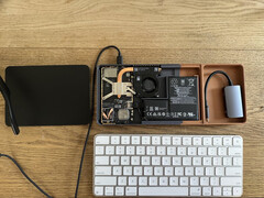 Bento uses a pair of display glasses, which draw video via a dongle stowed in the case. Pictured - the components of a Steam deck retrofitted inside a keyboard. (Image source: r/SteamDeckModded on Reddit)