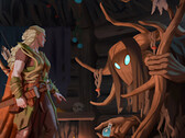Valheim character talking to a witch tree