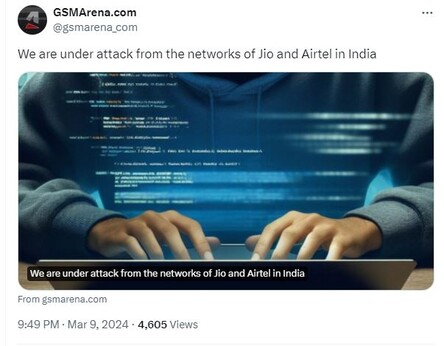 The publication is being hit by an additional 100,00 IP addresses every hour, allegedly from Indian sources. (Source: GSMArena via Twitter)