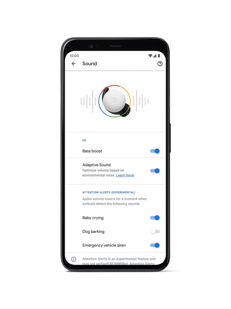 Some of the new Pixel Bud feature controls in app. (Image: Google)