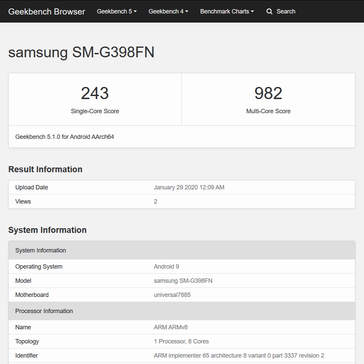 The "Galaxy XCover 4s" running Android Pie and 10 on Geekbench 5. (Source: Geekbench)