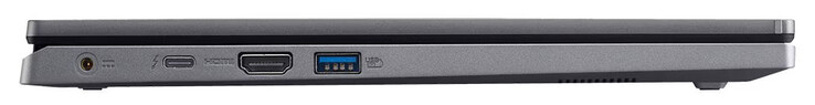 left side: power connection, Thunderbolt 4 (USB-C; Power Delivery, DisplayPort), HDMI, USB 3.2 Gen 1 (USB-A)