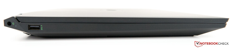 Left side: power socket, one USB 3.1 Gen. 1 port (sleep-and-charge)