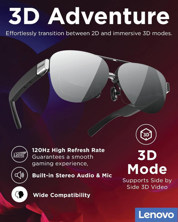 The Lenovo Legion Glasses have a 3D mode that can be activated with the press of a button. (Image source: Lenovo)