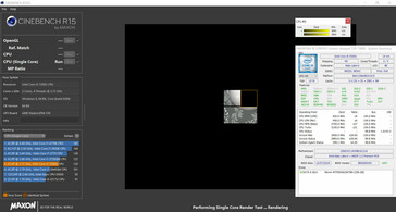 CPU information during a Cinebench R15 Single 64-bit benchmark