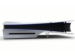 PS5 console on its side with the included supports. (Image source: Sony)